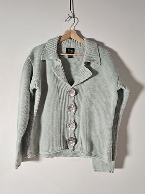 Vintage Pure Handknit Cotton Sage Green Cardigan L/XL